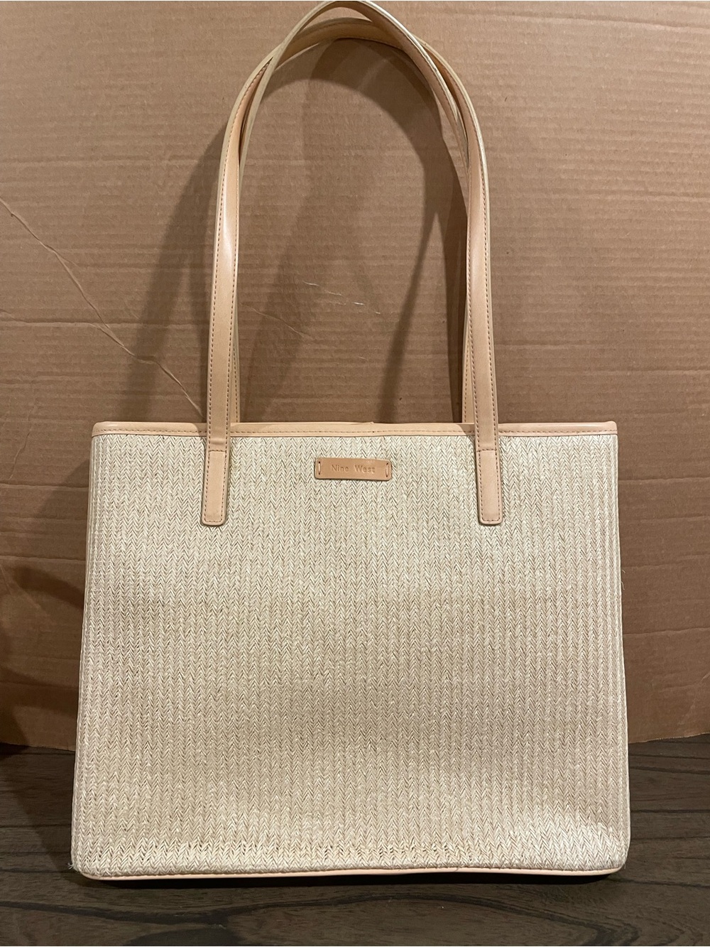 Nine West Cream Tote with Tan Trim and Handles
